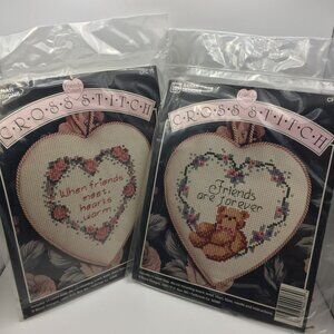 Set of 2 Banar Designs Friends Count Cross Stitch Kits Hearts Warm Forever Bears